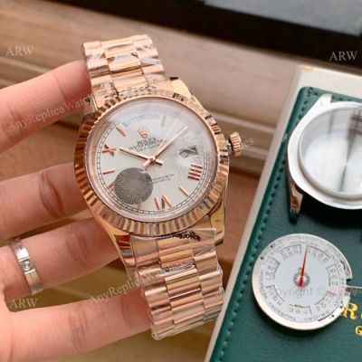 Copy Rolex Day Date 2 41mm watches Rose Gold President White Dial